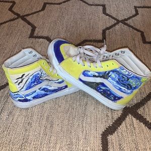 Custom painted starry night/ the great wave Vans